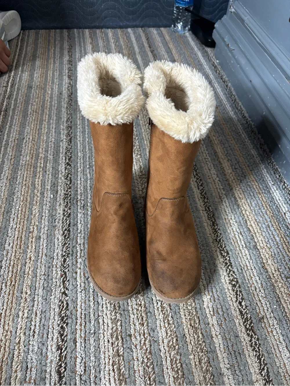 Cat & Jack Brown Faux-Suede Winter Boots with Cream Shearling Cuff